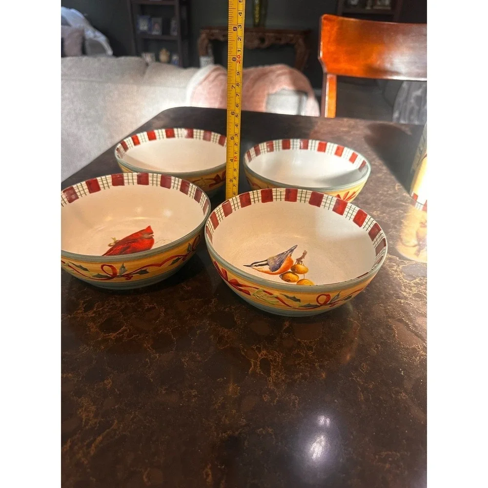 Lenox Winter Greetings Everyday Bird Cereal Bowls Set/ 4 Catherine McClung 1999